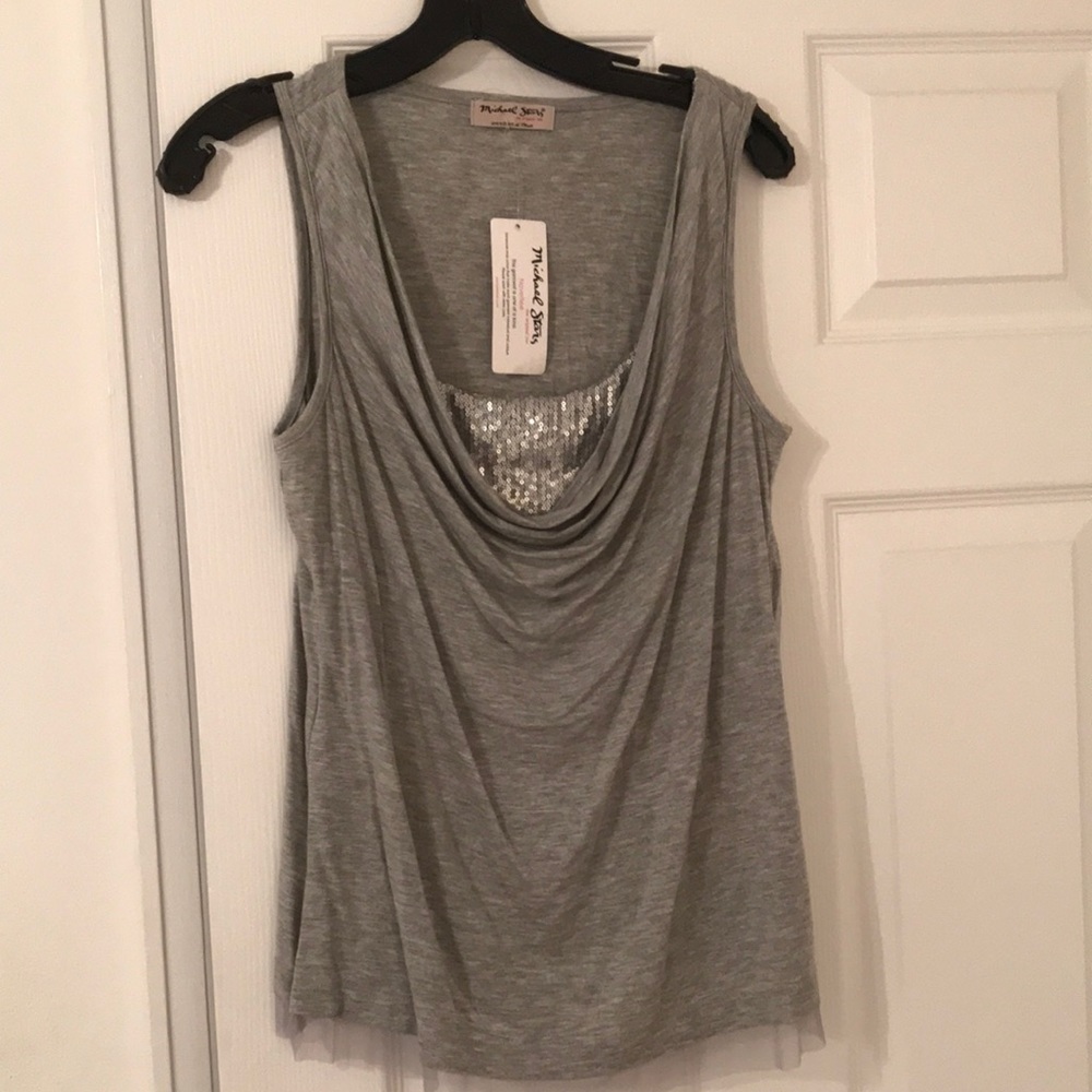 Michael Stars Gray Drape Neck Tank OS NWT